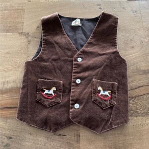 Vintage western Brown Kids velour Vest Embroidered Rocking Horse size 3 years